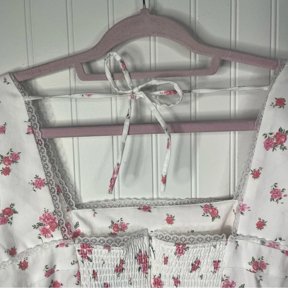 Altar'd State Mini Dress Floral Accents Coquette Cottage Core Smocked Smocked - Picture 11 of 11